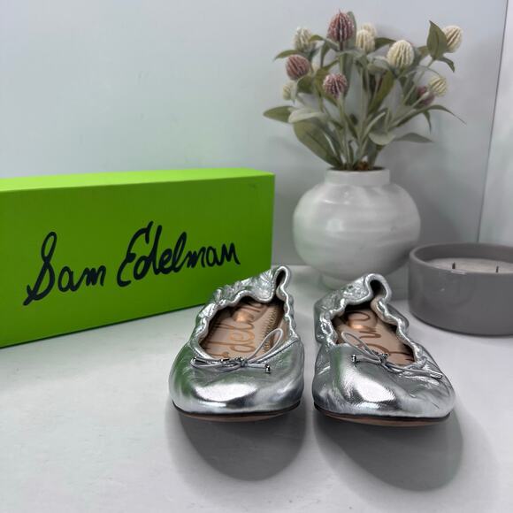 Sam Edelman Felicia Leather Ballet Flats Silver I10750L023 Women's 8 M Metallic - Picture 2 of 10